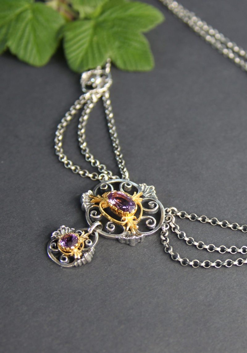 Dirndlschmuck Collier "Sonja§ in Silber und Amethyst