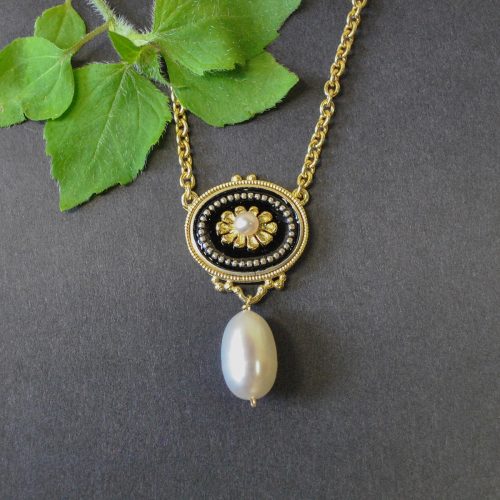 Trachtenschmuck Silber vergoldet schwarz
