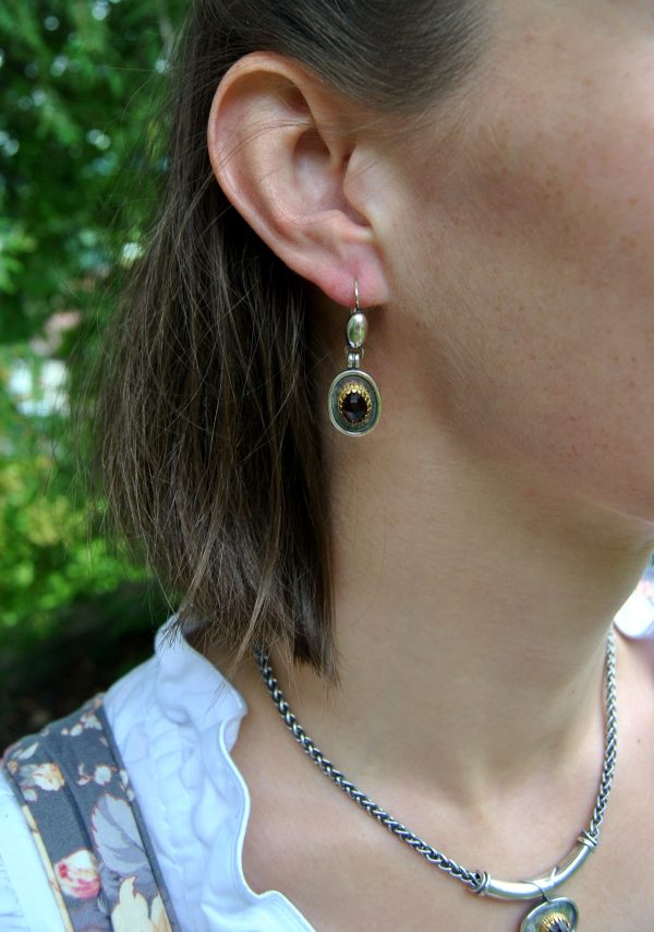 Trachtenschmuck Silber Ohrringe mit Granat