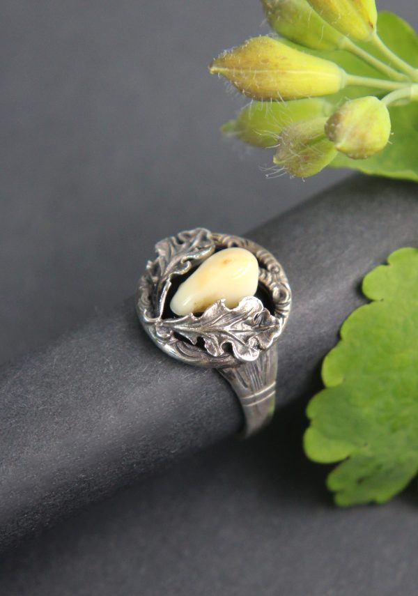Silberner Jagdschmuck Ring für Damen mit Eichenlaubzier