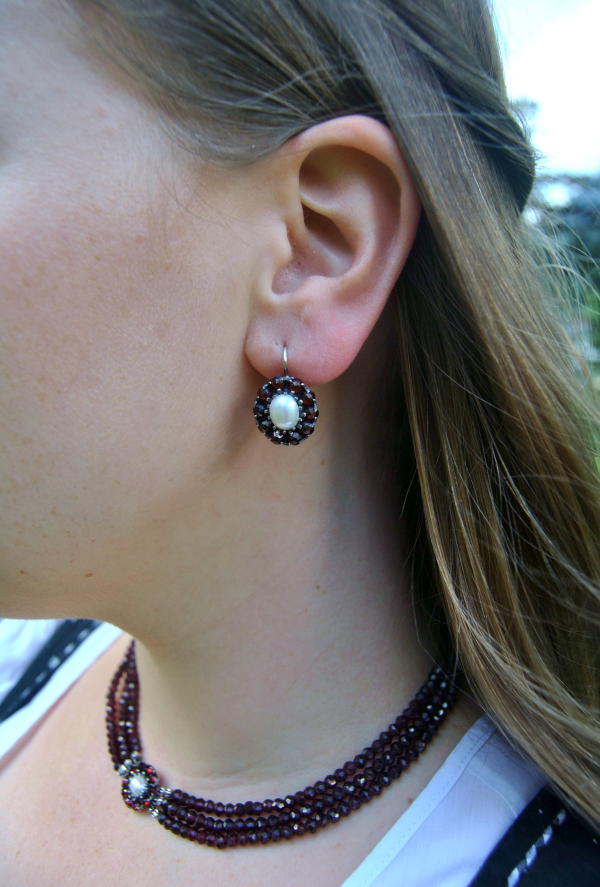 Ohrringe Granat mit Perle