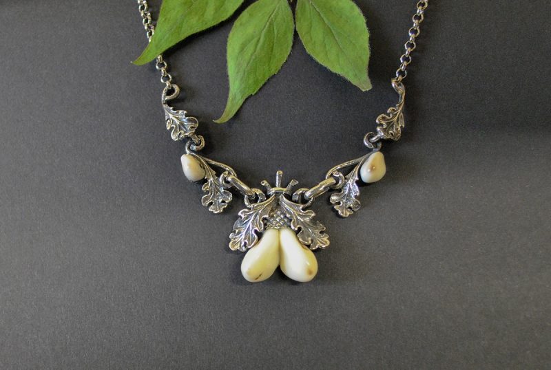 Jagdschmuck Silberkette mit Grandeln und Eichenblättern aus Silber