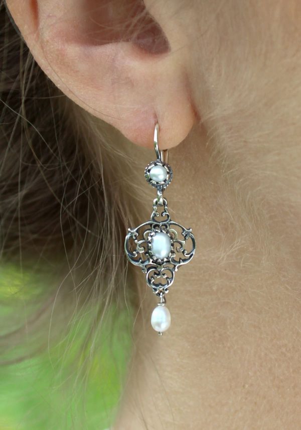 Perlen Ohrringe in Silber zum Dirndl