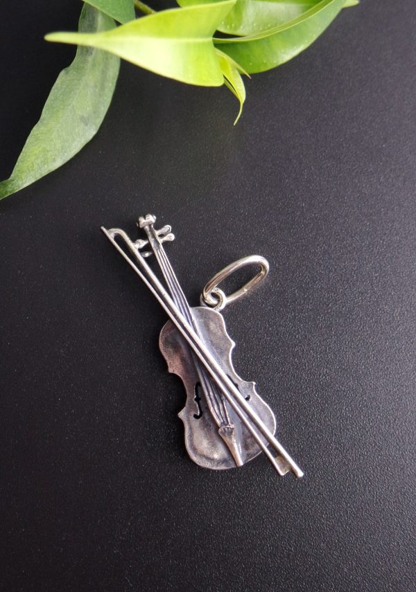 Anhänger für Uhrkette in Silber, Motiv Geige