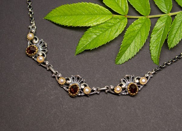 Trachtenschmuck Silber, Halskette mit Granat und Perle